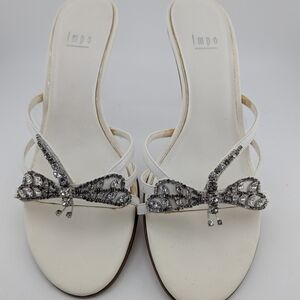 Impo White Jeweled Bow Strappy Mules